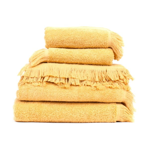 Set 4 žltých osušiek a 2 uterákov z čistej bavlny Casa Di Bassi Compacto