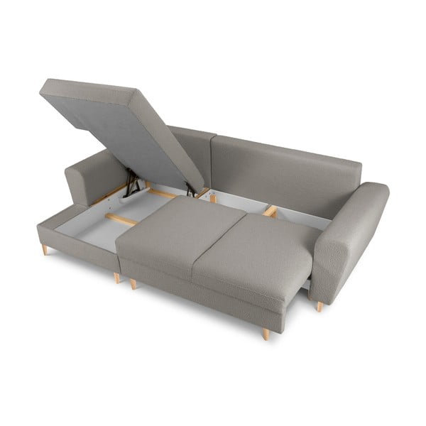 Svetlosivá rozkladacia/s úložným priestorom rohová pohovka z textílie buklé (ľavý roh/s leňoškou) Kyoto – Cosmopolitan Design-image-3