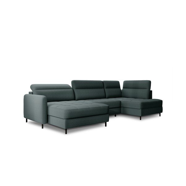 Zelená zamatová rozkladacia/s úložným priestorom rohová pohovka (pravý roh/do tvaru "U") Berrto – ELTAP-image-2