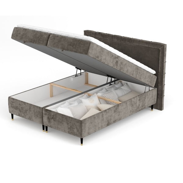 Tmavosivá boxspring posteľ s úložným priestorom 180x200 cm Voyage – Maison de Rêve-image-2