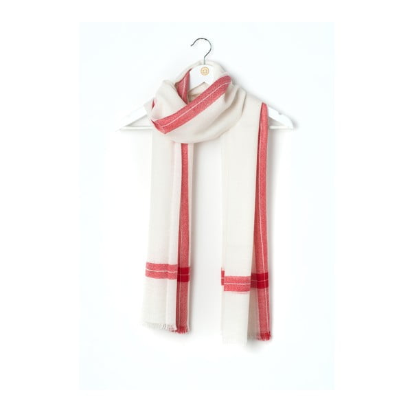 Bielo-červený kašmírový šál Bel cashmere Julia, 200 x 67 cm