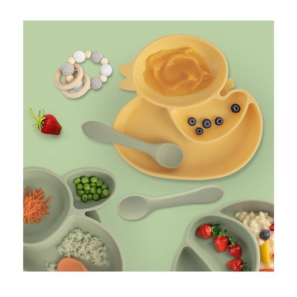 Žltý silikónový detský tanier 19x19,5 cm Chicken – Orion-image-1