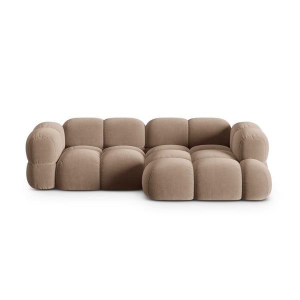 Hnedá zamatová rohová pohovka (pravý roh/s leňoškou) Loretto – Cosmopolitan Design