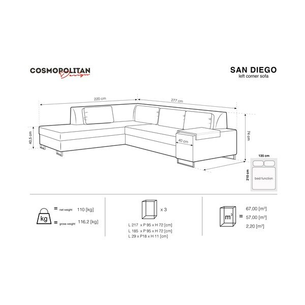Sivá rozkladacia pohovka Cosmopolitan Design San Diego, ľavý roh-image-2