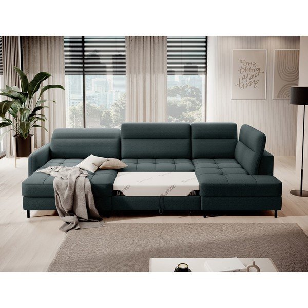 Zelená zamatová rozkladacia/s úložným priestorom rohová pohovka (pravý roh/do tvaru "U") Berrto – ELTAP-image-4