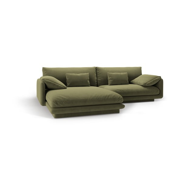 Svetlozelená zamatová rohová pohovka (ľavý roh/s leňoškou) Torino – Micadoni -image-2