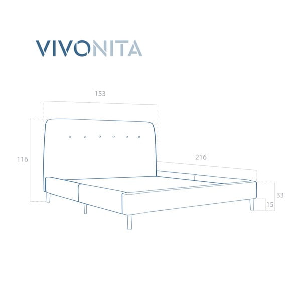 Tyrkysovomodrá dvojlôžková posteľ s drevenými nohami Vivonita Mae, 140 × 200 cm-image-1