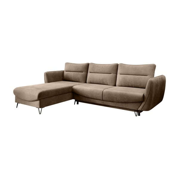 Svetlohnedá zamatová rozkladacia/s úložným priestorom rohová pohovka (ľavý roh/s leňoškou) Silva – ELTAP