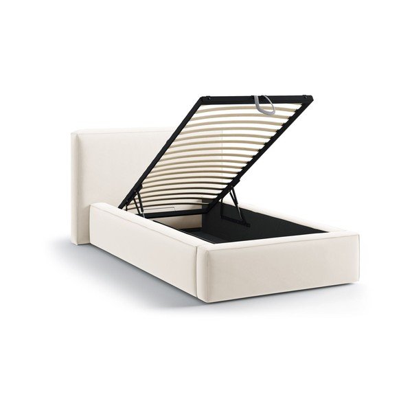 Krémová čalúnená jednolôžková posteľ s úložným priestorom s roštom 90x200 cm Jodie – Micadoni -image-1