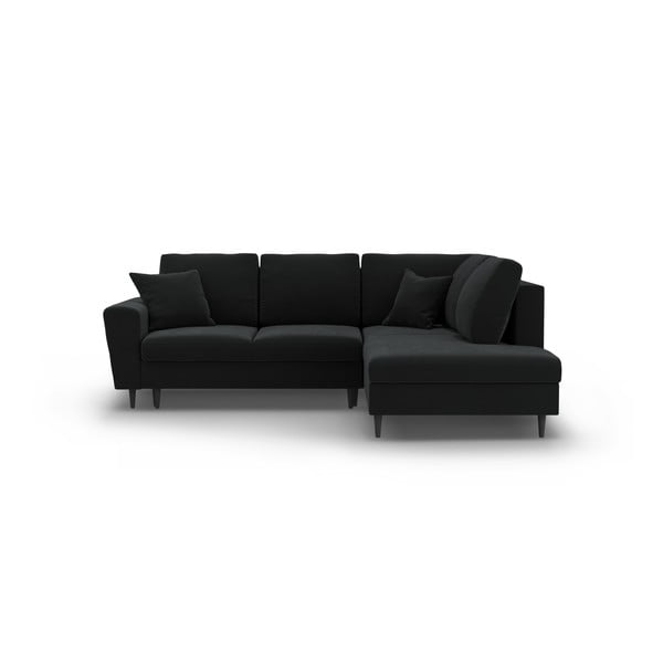 Čierna zamatová rozkladacia/s úložným priestorom rohová pohovka (pravý roh/do L) Kyoto – Cosmopolitan Design