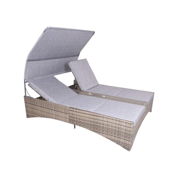Sivé dvojmiestne záhradné ležadlo z kovu a umelého ratanu Pescara – Garden Pleasure-image-1