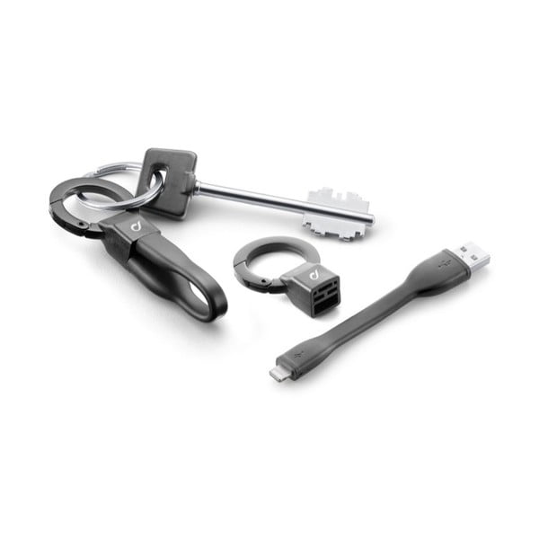 USB datový kabel CellularLine KEYCHAIN s príveskom na kľúče, Lightning, MFI, čierny