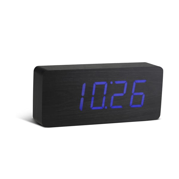Čierny budík s modrým LED displejom Gingko Slab Click Clock