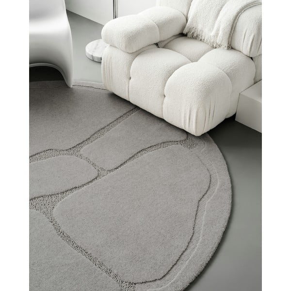 Sivý vlnený okrúhly koberec ø 133 cm Morphic Organica – Agnella-image-3