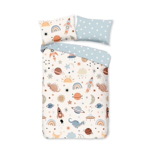 Modré/béžové bavlnené detské obliečky do postieľky 100x135 cm Eclips – Good Morning