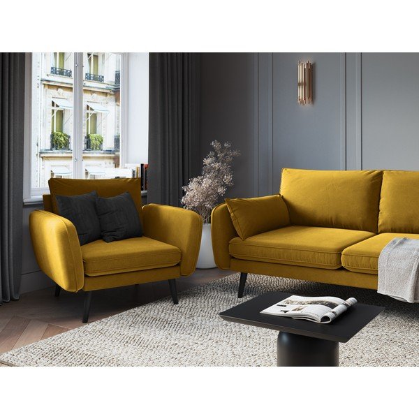 Žlté kreslo s čiernymi nohami Kooko Home Lento-image-4