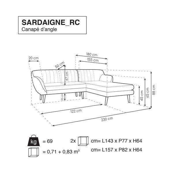 Žltá pohovka s leňoškou na pravej strane Mazzini Sofas Sardaigne-image-4