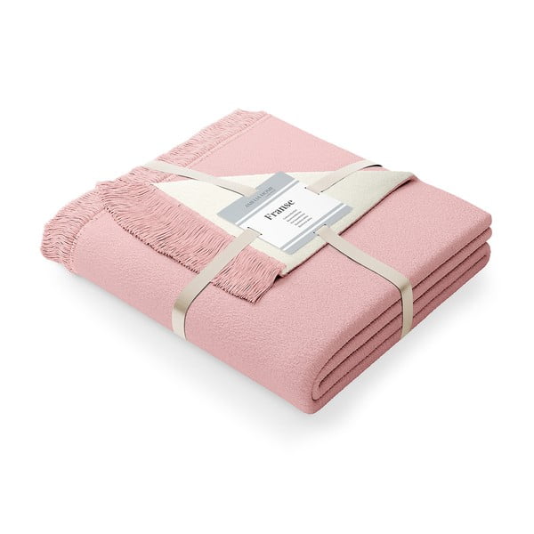 Púdrovoružová deka s prímesou bavlny AmeliaHome Franse, 150 x 200 cm-image-2
