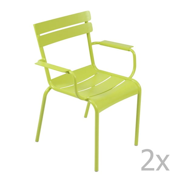Sada 2 jasnozelených stoličiek s opierkami na ruky Fermob Luxembourg