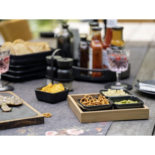 Čierne keramické servírovacie misy v súprave 4 ks s podnosom Elo - Wenko-image-2