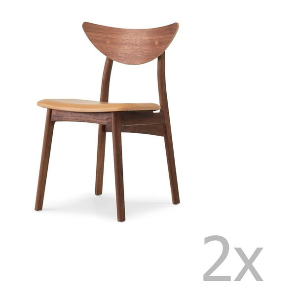 Sada 2 jedálenských stoličiek z orechového dreva s hnedým sedadlom WOOD AND VISION Chief