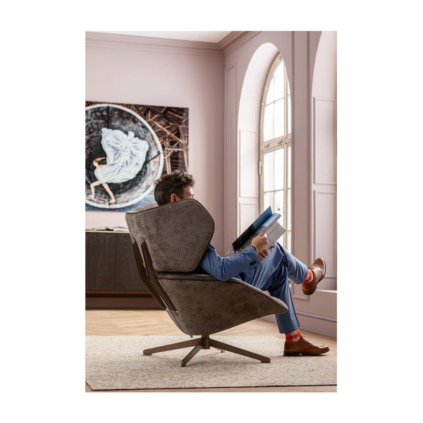 Sivé plyšové otočné kreslo Kare Design Oval Office-image-4