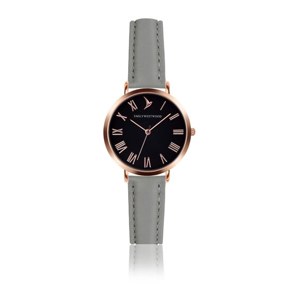 Dámske hodinky so sivým remienkom z pravej kože Emily Westwood Night