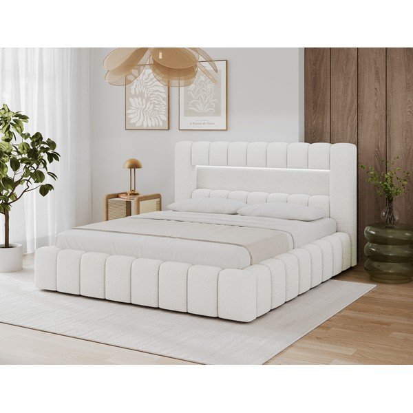 Krémovobiela čalúnená dvojlôžková posteľ s úložným priestorom s roštom 180x200 cm Lamica – ELTAP-image-4