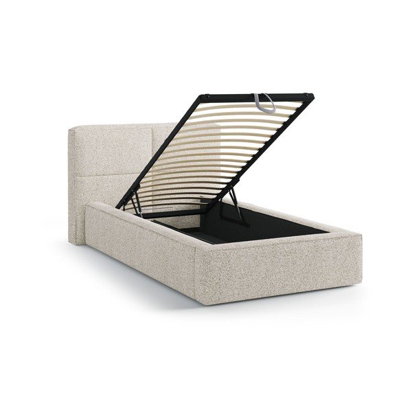 Béžová čalúnená jednolôžková posteľ s úložným priestorom s roštom 90x200 cm Darren – Micadoni -image-1