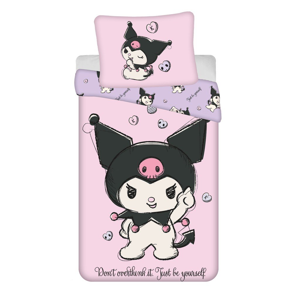 E-shop Ružová bavlnená detská obliečka na jednolôžko 140x200 cm Hello Kitty "Kuromi" – Jerry Fabrics