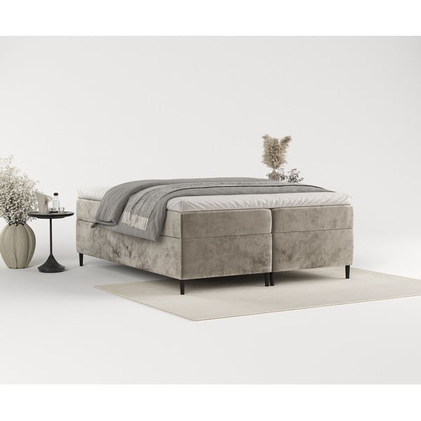 Svetlohnedá boxspring posteľ s úložným priestorom 200x200 cm Araya – Maison de Rêve-image-3