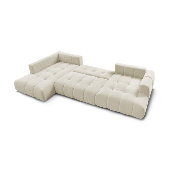 Béžová rozkladacia/s úložným priestorom rohová pohovka (ľavý roh/do tvaru "U") Fuji – Bobochic Paris-image-4