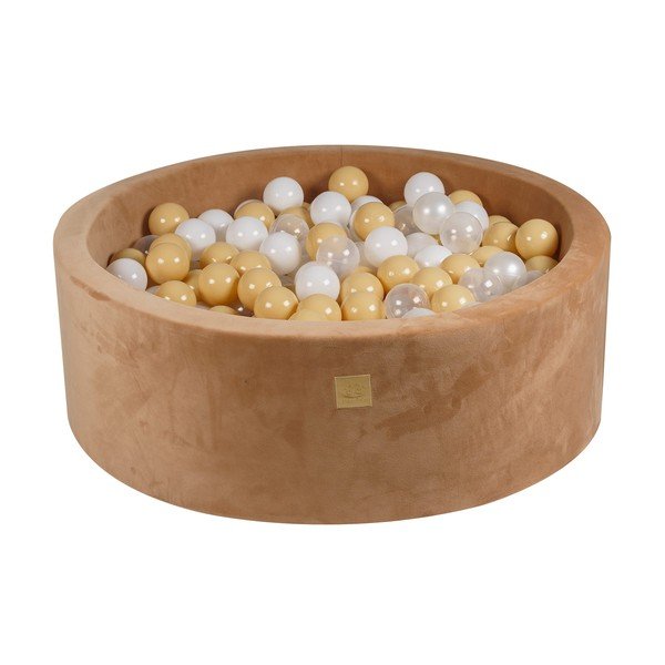 Svetlohnedý zamatový bazénik s loptičkami ø 90x30 cm Montessori – Meowbaby