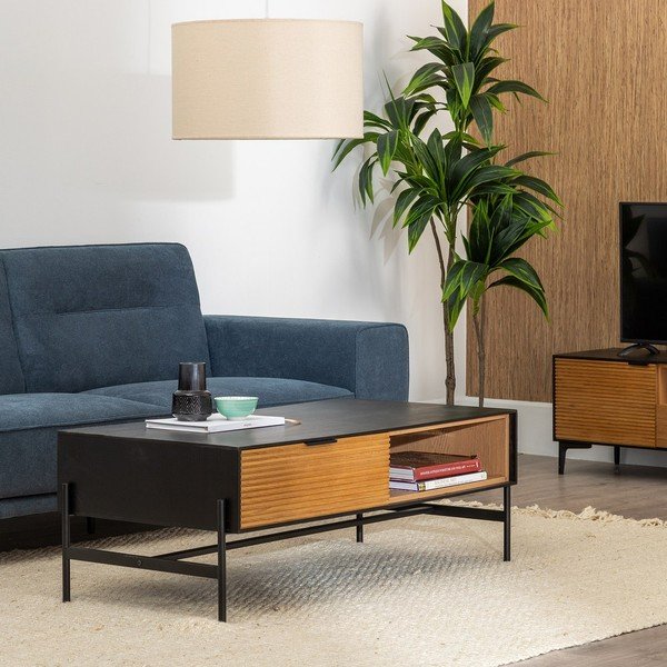 Konferenčný stolík v dekore jaseňa v čiernej a prírodnej farbe 60x124 cm Orleans – Ixia-image-2