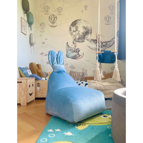 Modrý detský sedací vak Funny Bunny – The Brooklyn Kids-image-1