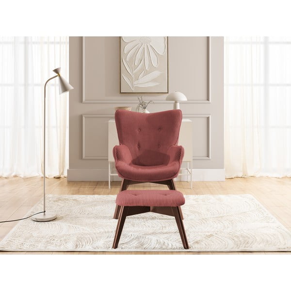 Červené menčestrové kreslo s podnožkou Niko – Ropez-image-1