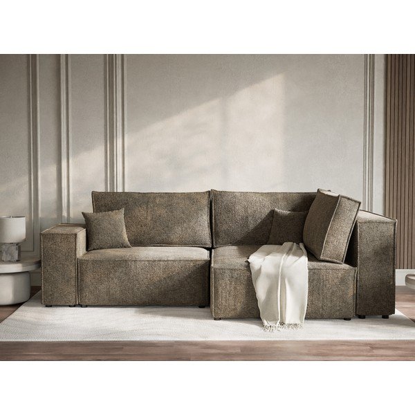 Hnedá ženilková rozkladacia/s úložným priestorom rohová pohovka (pravý roh/do L) Tonga – Maison de Rêve-image-1