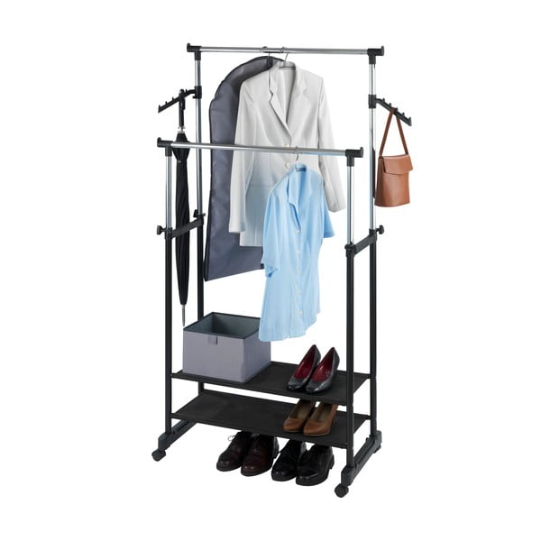 Čierny kovový teleskopický/pojazdný stojan na oblečenie All In – Wenko-image-1
