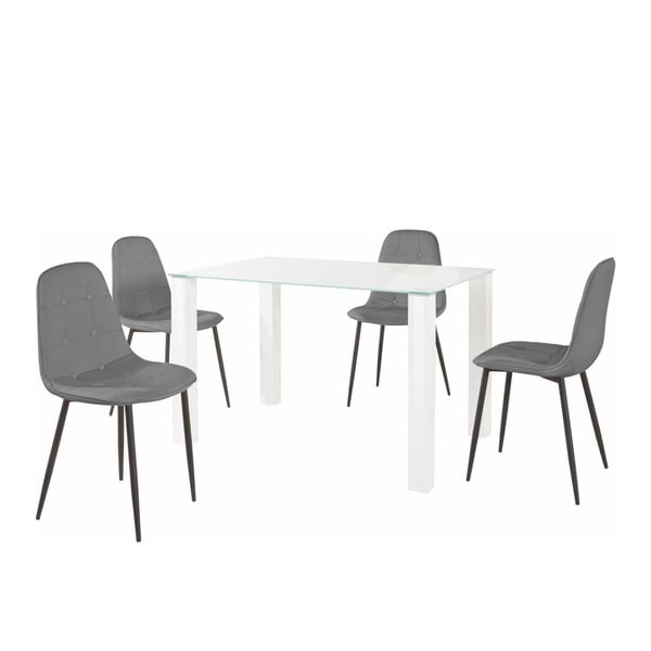 Sada jedálenského stola a 4 sivých stoličiek Støraa Dante, dĺžka stola 120 cm