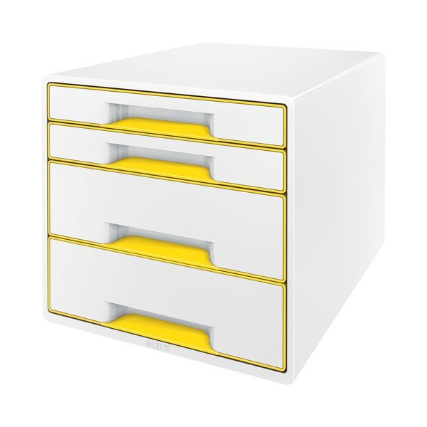 Bielo-žltý zásuvkový box Leitz WOW CUBE, 4 zásuvky