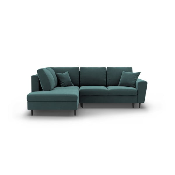 Zamatová rozkladacia/s úložným priestorom rohová pohovka v petrolejovej farbe (ľavý roh/do L) Kyoto – Cosmopolitan Design