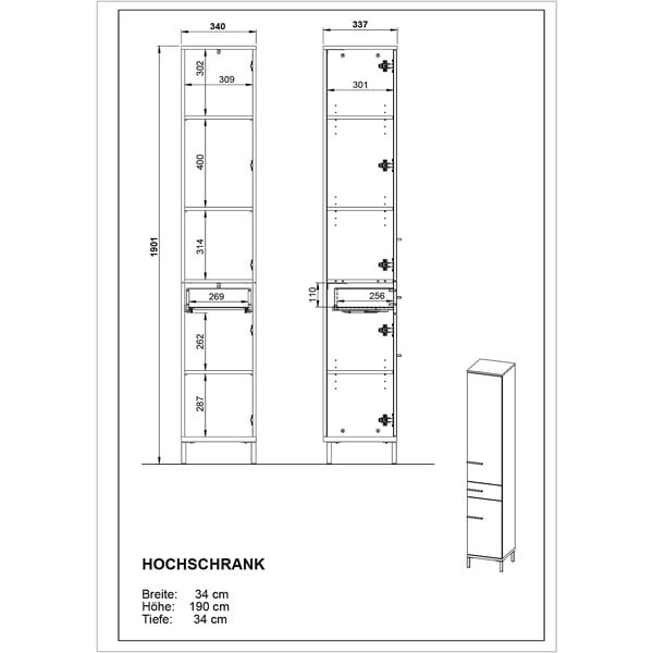 Tmavosivá vysoká kúpeľňová skrinka v dekore duba 34x34 cm Yonkers - Germania-image-4