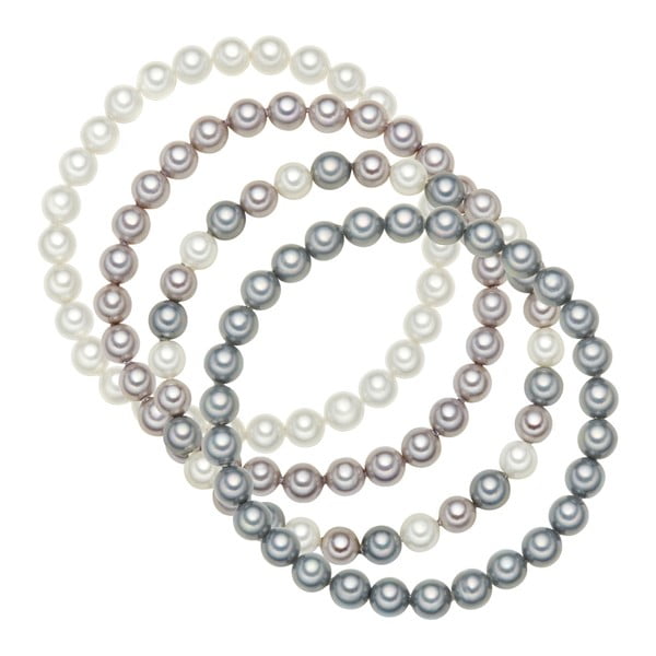 Sada 4 náramkov s sivobielymi perlami ⌀ 0,6 Perldesse bisous, dĺžka 17 cm