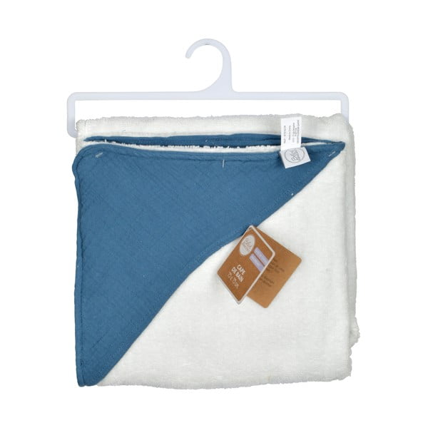 Modrá mušelínová detská osuška s kapucňou 75x75 cm – Bébé Douceur-image-3