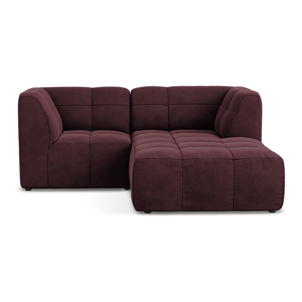 Vínovočervená zamatová rohová pohovka (pravý roh/s leňoškou) Aloha – Makamii