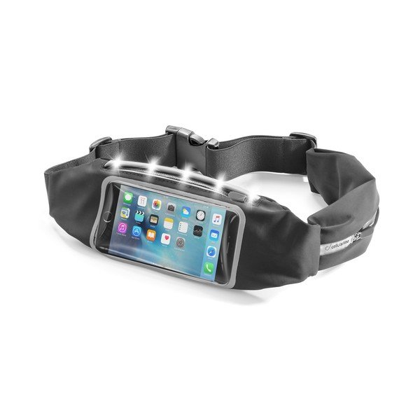 Športové puzdro CellularLine WAISTBAND s LED diodami, čierne