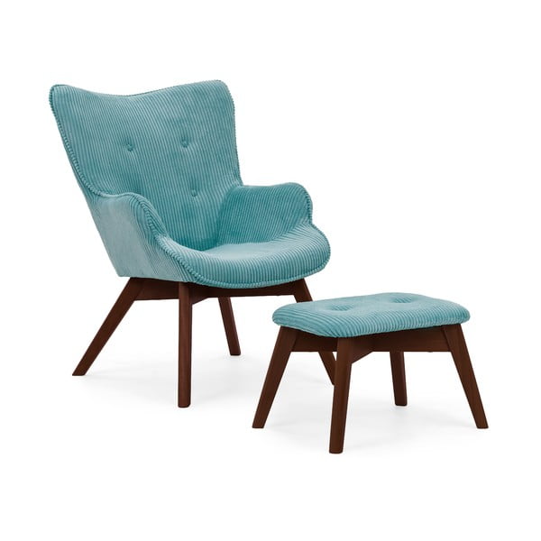 Tyrkysové menčestrové kreslo s podnožkou Niko – Ropez