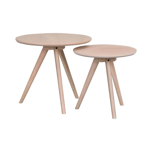 Okrúhle odkladacie stolíky v súprave 2 ks z dubového dreva ø 50 cm Yumi – Rowico-image-2