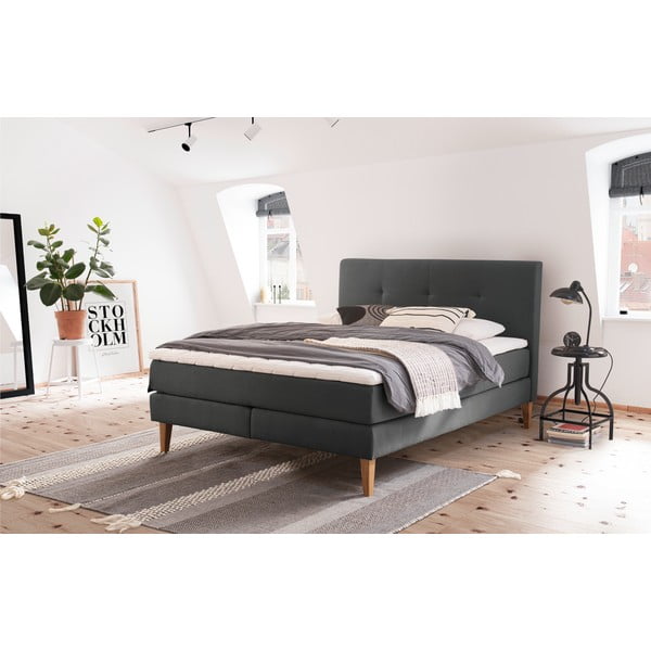 Antracitová boxspring posteľ 160x200 cm Stockholm – Meise Möbel-image-1