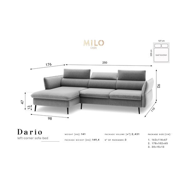 Fľaškovozelená päťmiestna rozkladacia pohovka s úložným priestorom Milo Casa Dario, ľavý roh-image-2